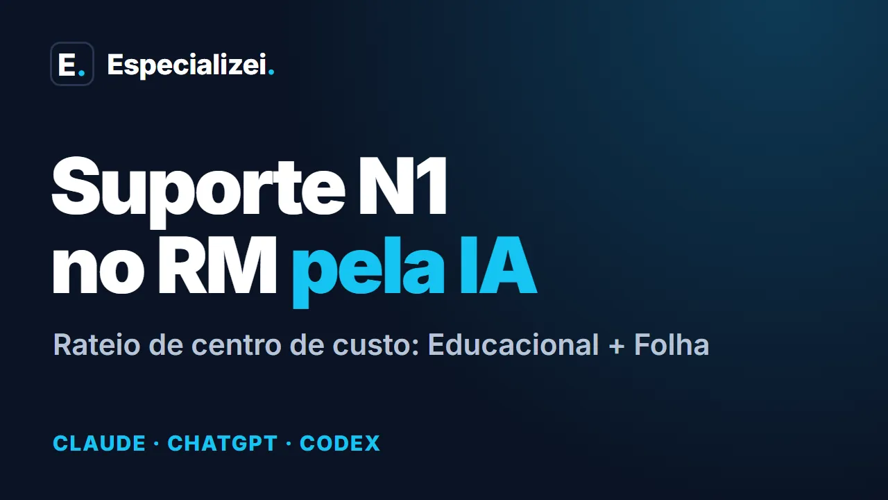 Capa do vídeo: Suporte N1 no RM pela IA, rateio de centro de custo no Educacional e na Folha